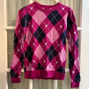LOFT Fuchsia and Navy Argyle Sweater
